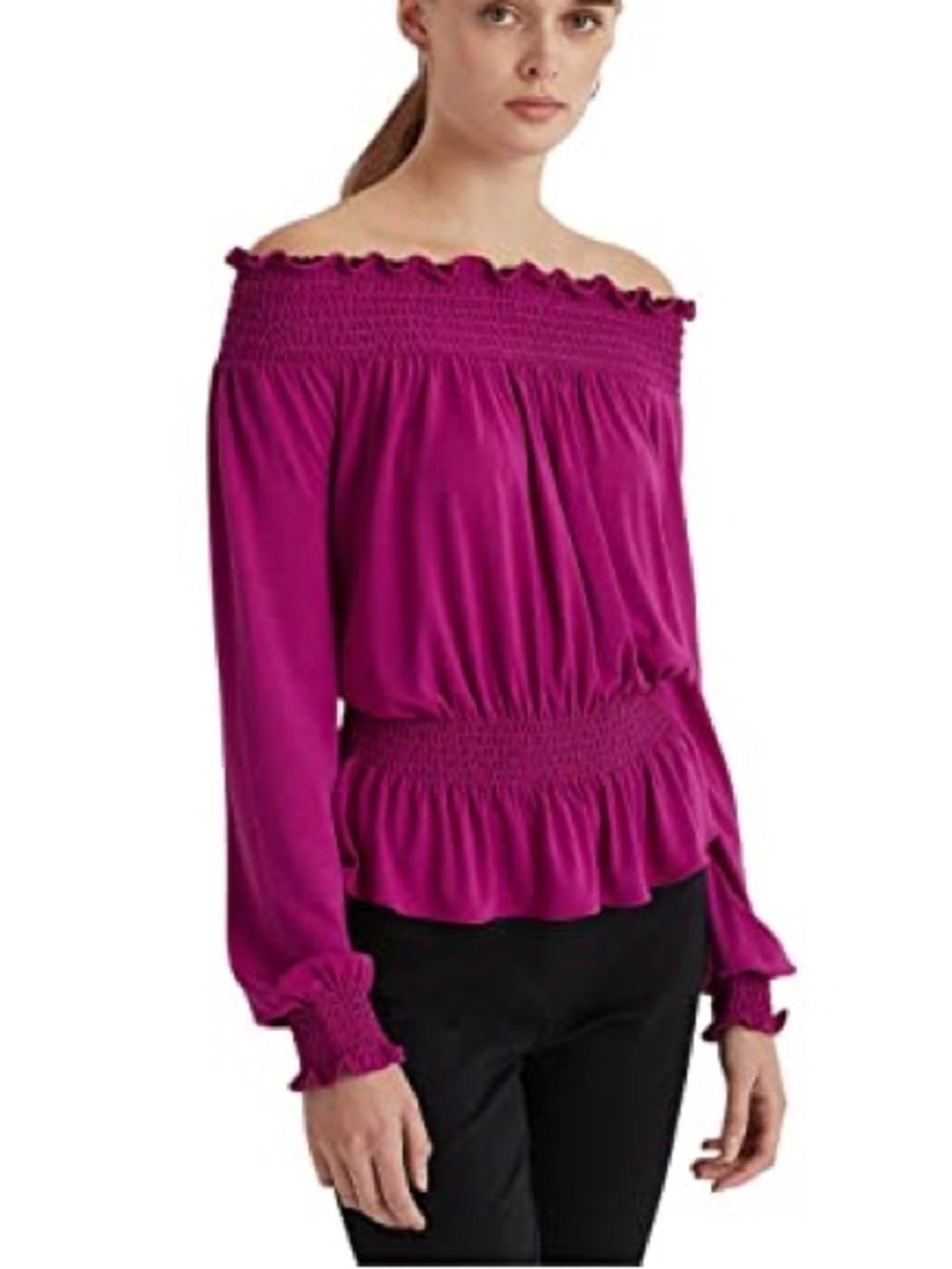 Off-the-Shoulder Magenta Long Sleeve Top